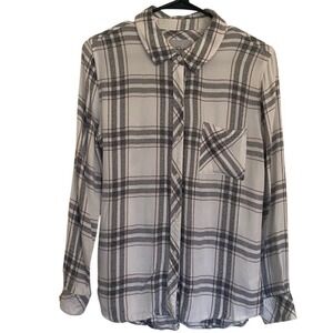 RAILS WOMEN Hunter White Charcoal Blush Plaid 100% Rayon Button Down Shirt Small